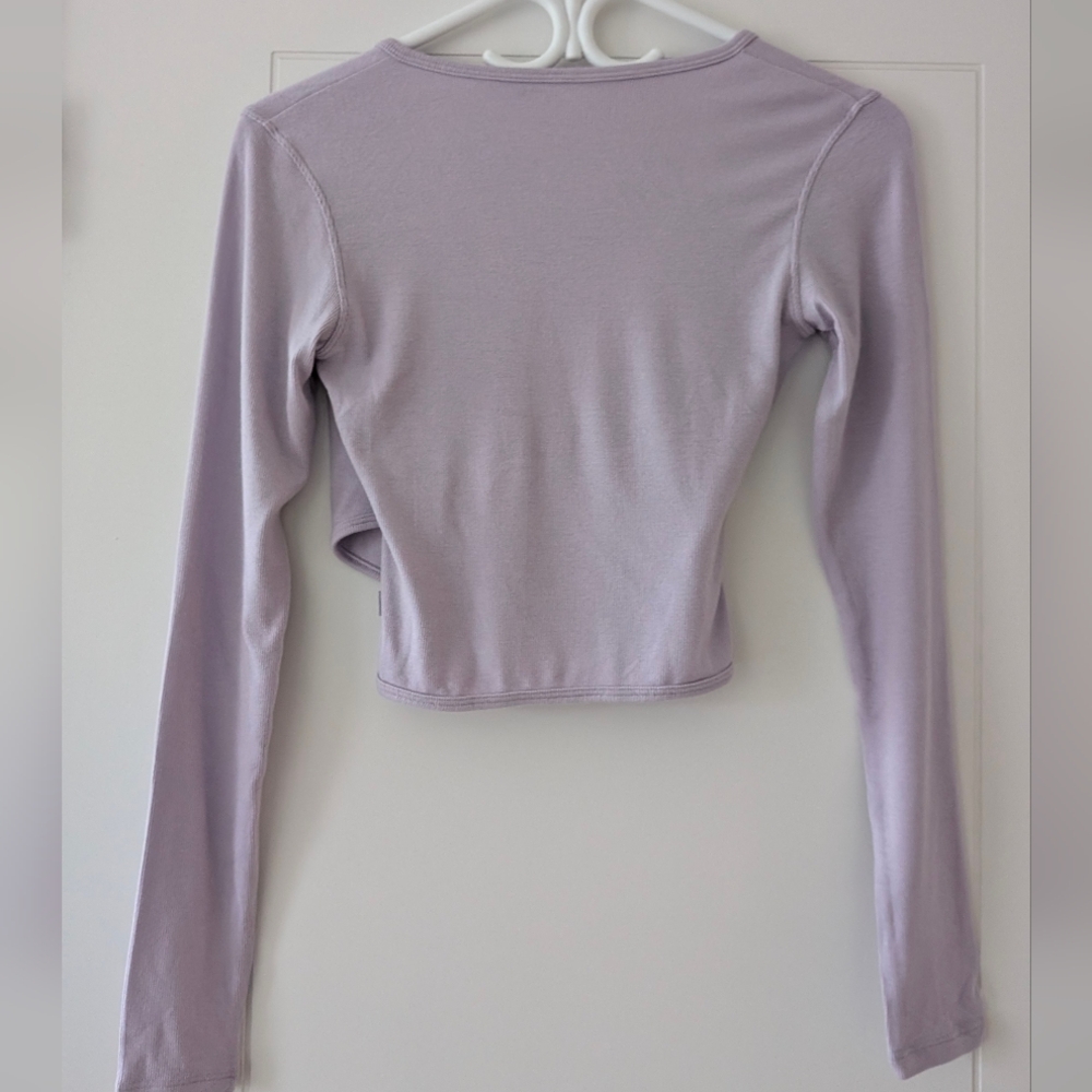 Lululemon Wrap-Front Ribbed Long-Sleeve Top, Size 2, Lilac Ether, NWOT - Picture 4 of 5